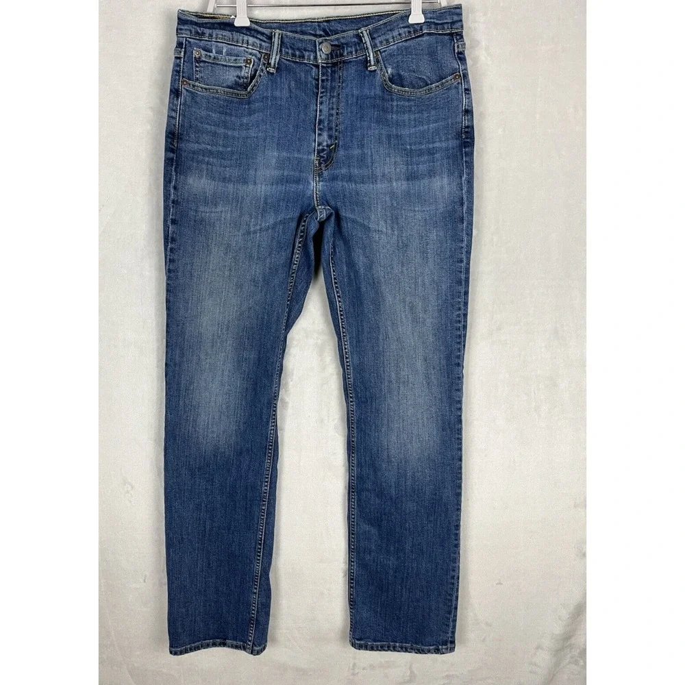 LEVI'S 514 Jean Men 34x34 Blue Wash Classic Straight Stretch Whisker Workwear